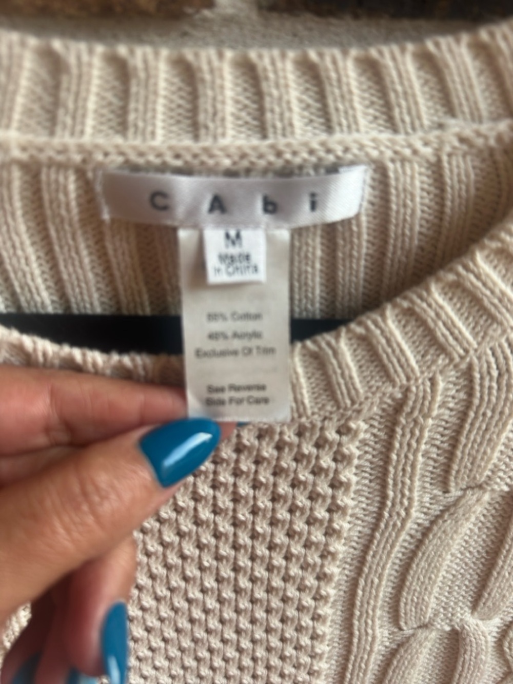 Cabi Cream Cable & Seed-Stitch Crewneck Sweater View 2